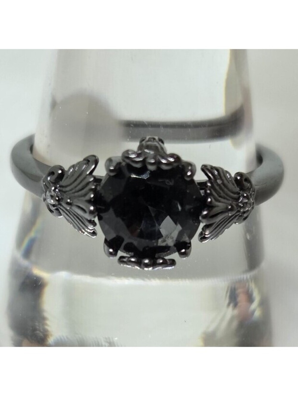 Fragrant Jewels Coven Dark Ring Size 8 925 Sterling Silver Black Crystal Gothic